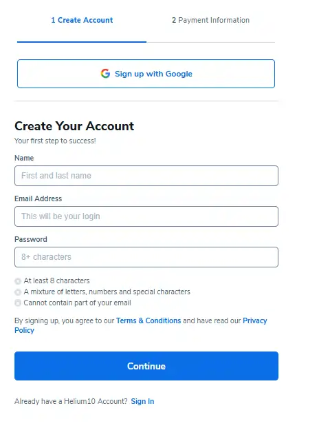 Create Account On Helium 10