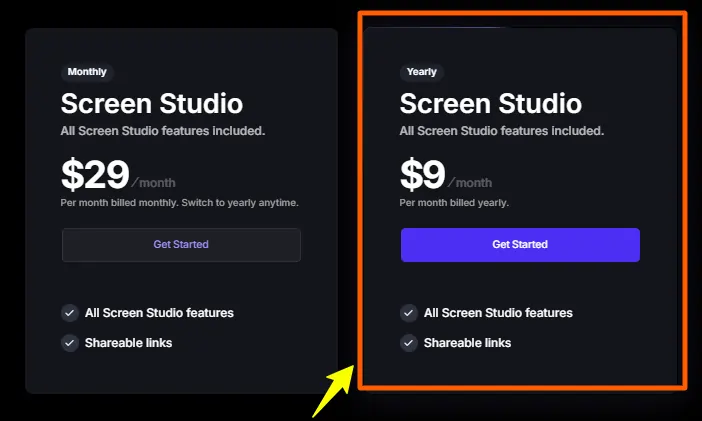 Select the Annual plan Screen Studio