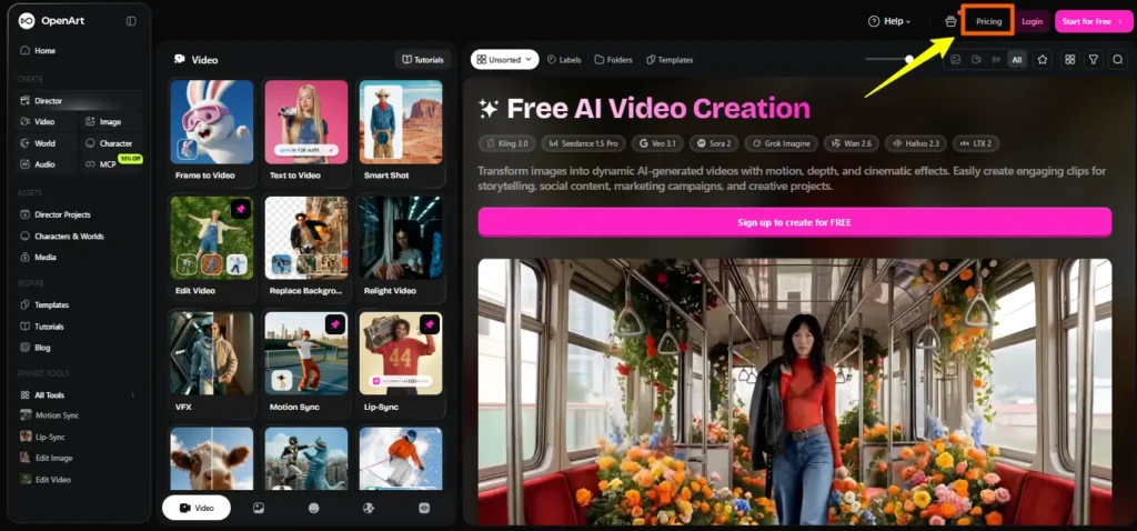 Click to Pricing on OpenArt