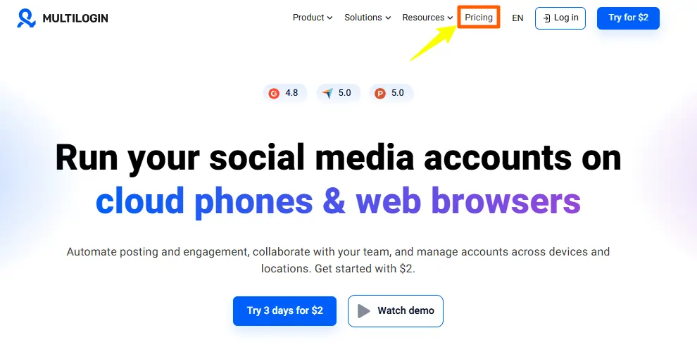 Open the Multilogin Pricing Page