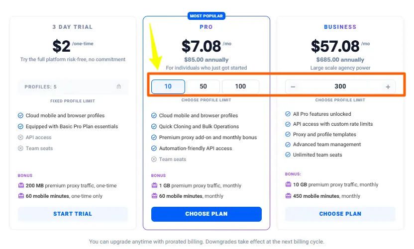 Pick Pricing Plan of Multilogin