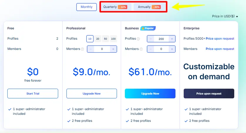 Pick your AdsPower billing cycle