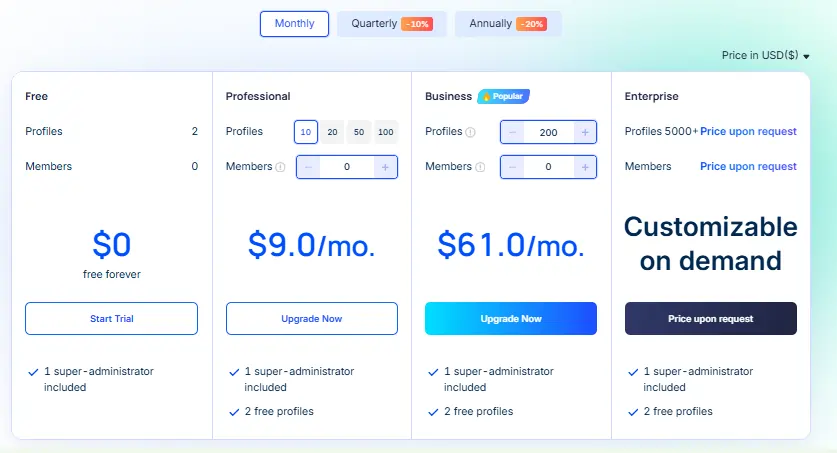 AdsPower Pricing Plans