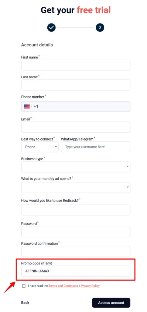 Enter Redtrack Coupon Code