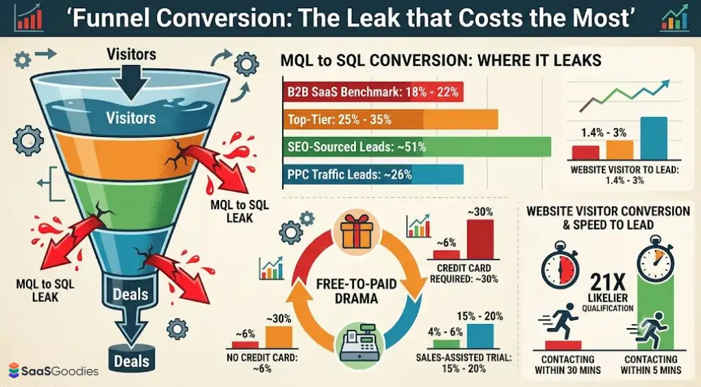 Sales funnel conversion drop reducing business revenue