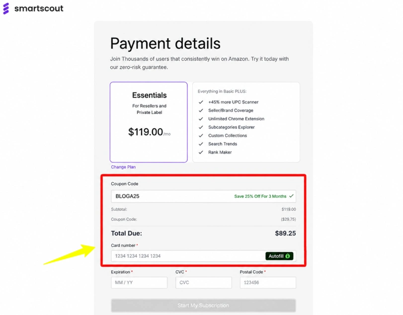 Add Coupon code At SmartScout