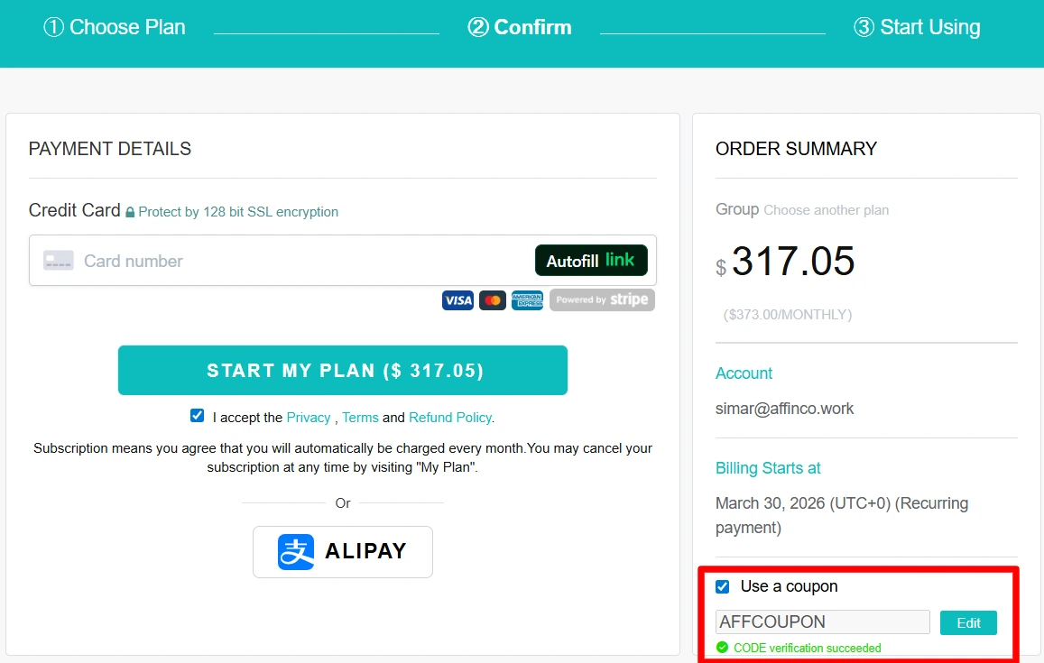 Applying Coupon code at BigSpy Checkout