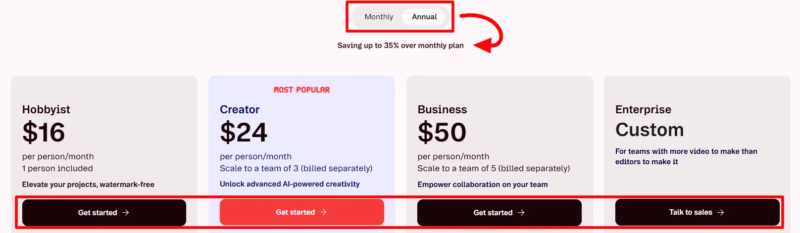 Choosing Descript Plan to Redeem Discount