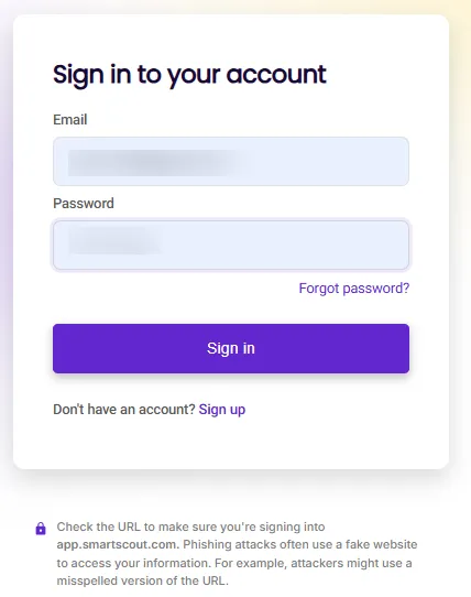 Create Account on SmartScout