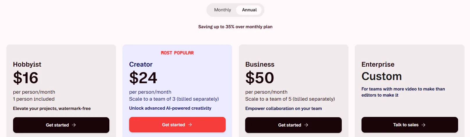 Descript Pricing Plan