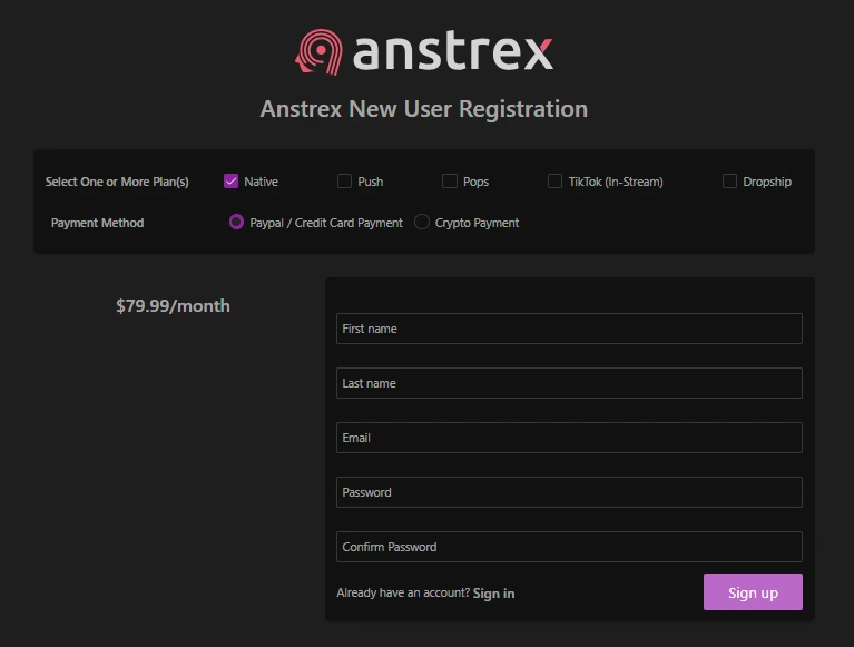 Fill in your details to register with Anstrex