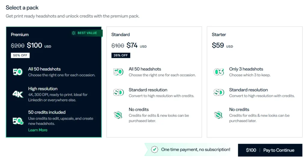 Instaheadshots Pricing Plans
