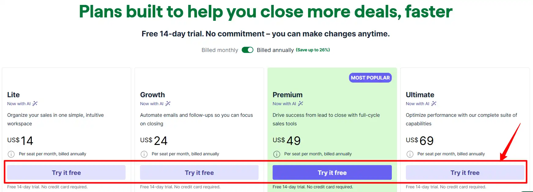 Pick Pipedrive plan