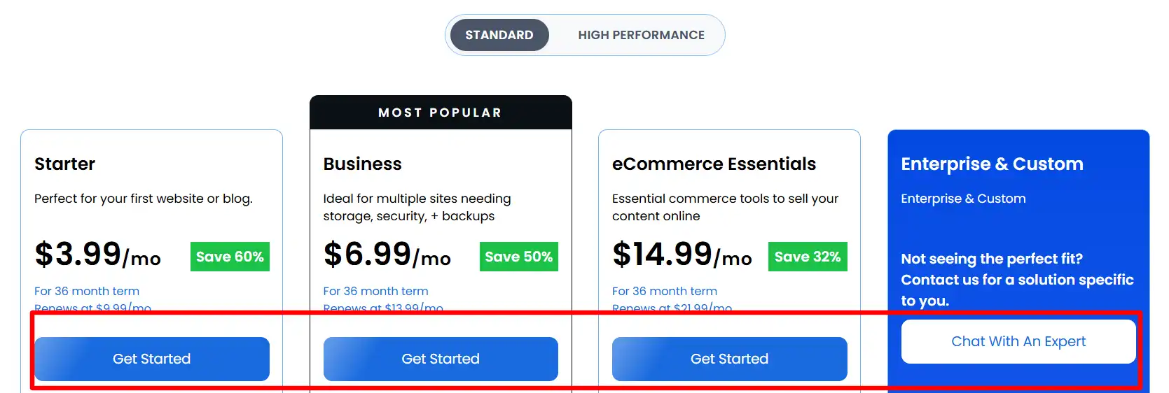 Choose your BlueHost Pricing plan to Redeem Discount