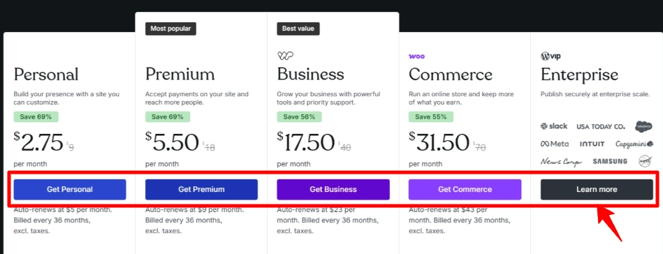Choose your WordPress.com plan