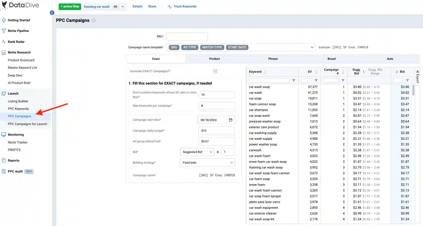 Data Dive PPC Campaign Builder